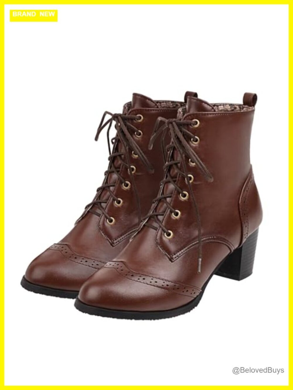 Brogue Ankle Boots Lace Up Chunky Block Heel Round Toe Booties